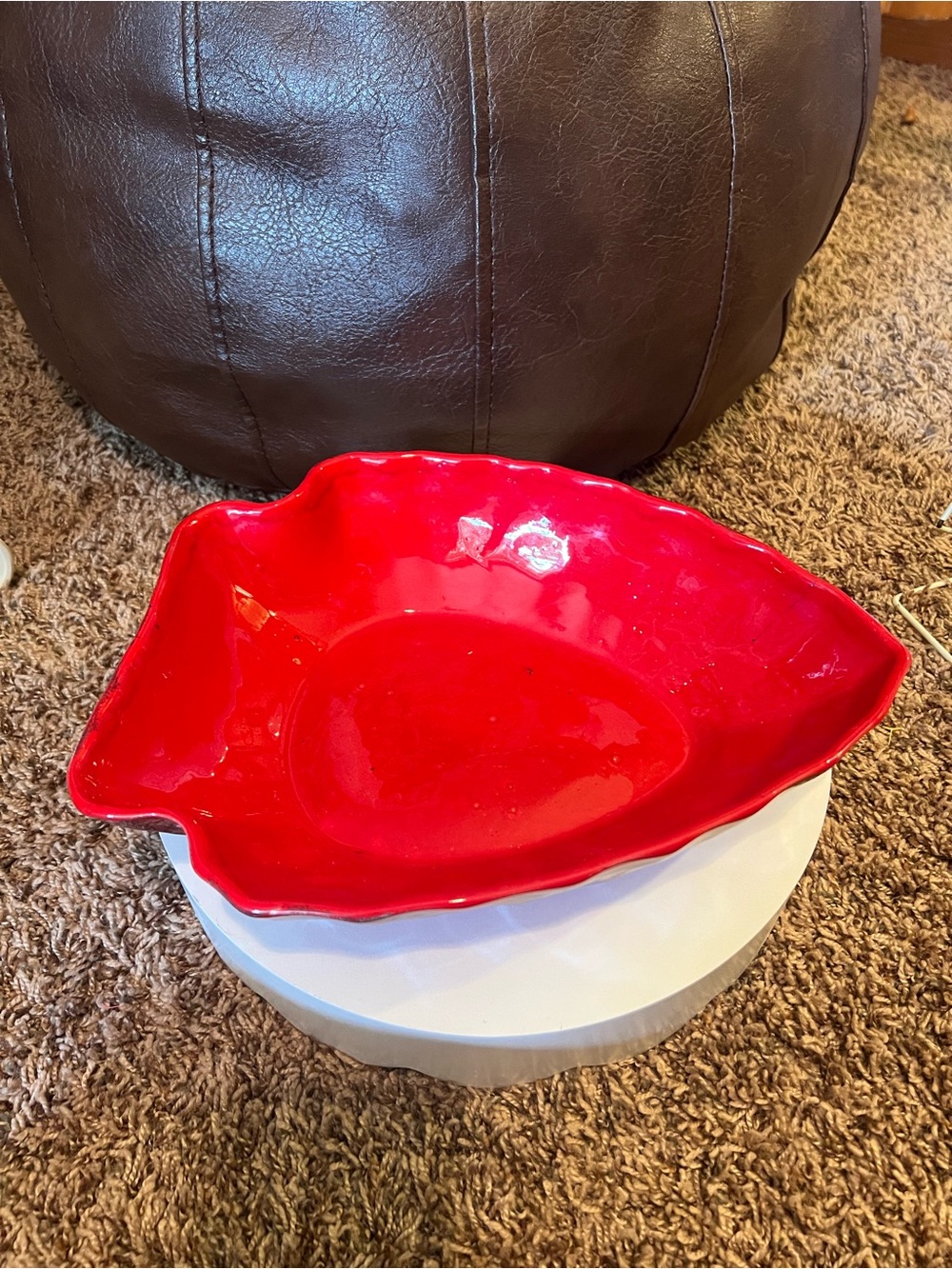 Arrowhead Red Ceramic Serving Bowl - Bright Red Accent Dish